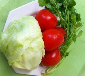 помидоры, капуста, кинза